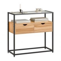 SoBuy Bijzettafel met Glazen plaat - Met 2 Lades - Max. 40 kg - 81 x 35 x 78 cm - Hout/ Ijzer