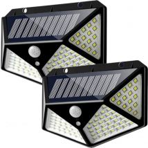 Niceey Solar Buitenlamp met Bewegingssensor - 100 LED's - Wit Licht - Zonne-Energie - Wandlampen - Buiten lamp - IP65 Waterdicht - 2 Stuks