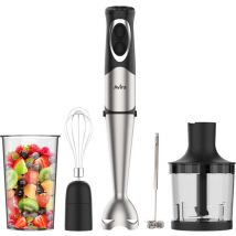 Aviro 6-in-1 Staafmixer Set - 1000W - 20 Snelheden - Hakmolen, Melkopschuimer, Garde & Maatbeker - RVS
