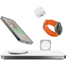 Favolt Site:3 Magsafe 3 in 1 Draadloze Oplader (MFi/QI) Magnetisch Laadstation voor iPhone Apple Watch AirPods Silver