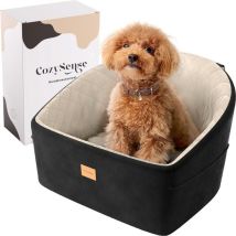CozySense® Honden Autostoel - Veilige Hondenmand Auto voor Kleine Hond - Voorbank & Achterbank - Met Veiligheidsriem, Opbergvak & Wasbare Hoes - Zwart/Beige