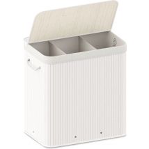 Organess wasmand 3 vakken - Wassorteerder - Wasmand met deksel - Opvouwbaar - 150L - Witte bamboe
