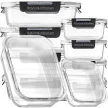 Savoré Kitchen Vershoudbakjes Set - met Stoom Deksel - Meal Prep Bakjes - Diepvriesbakjes Glas - Luchtdicht - 10 Stuks - 1040 & 380 ML