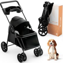 Trevopet® Hondenbuggy Inklapbaar - Wandelwagen - Buggy voor Kleine en Middelgrote Honden tot 15 kg - Waterafstotend met Bekerhouder - Zwart