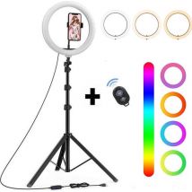 Magnify® 10" Ringlamp met Statief - 186cm Hoog - 2 Telefoonhouders - Bluetooth Shutter - TikTok - 99+ Kleuren - Inclusief Mini Statief