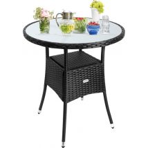 Casaria Polyrattan Bijzettafel 60cm Rond - 5mm Veiligheidsglas \u2013 Zwart