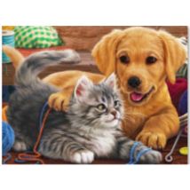 Rubye® -Diamond Painting Set 40x30 cm – Kitten & Puppy – Compleet Pakket – DIY Hobby