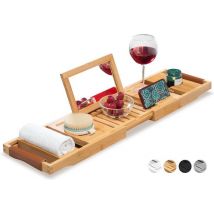 RelaxTub® Badplank - Badplank voor in Bad - Badrek - Verstelbaar - Anti Slip - Badplank Bamboe - Badplank Hout - Badrekje inclusief Boekenhouder, Tablethouder & Spiegel