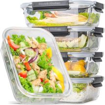 Savoré Kitchen Vershoudbakjes Set - met Stoom Deksel - Meal Prep Bakjes - Diepvriesbakjes Glas - Luchtdicht - 5 Stuks - 1040 ML