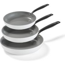 BE Living 3-delige Koekenpannenset - Ø 20, 24 & 28 cm - Bakpan - Keramisch - PFAS Vrij Anti Aanbak - Inductie Pannenset - Wit - Essential Series