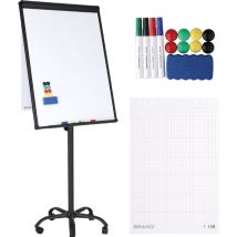 BRASQ Flipover Verrijdbaar - 70x100 cm - Verstelbaar Whiteboard - Inclusief 25 vellen papier, 4 Stiften, 8 Magneten, Wisser - Flipover met Papierklem en Haken - Magnetisch bord - Magneetbord - Zwart