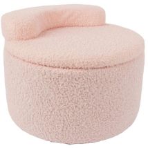Ceruzo Kinderpoef – Roze Opbergstoel – Teddy Boucle– Zachte rugsteun- Ø 35 -H28 cm