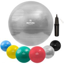 Matchu Sports - Fitnessbal - Pilates Bal - Anti Burst - Zwangerschapsbal - Gymbal - Zitbal - Inclusief pomp - Ø 65cm – Zilver – 300 KG Belastbaar
