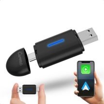 CarMe Mini 2-in-1 CarPlay Dongle - USB-A & USB-C - Draadloos CarPlay & Android Auto - Android Auto Dongle - Zwart