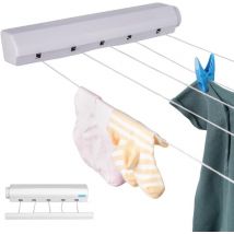 Luft Uittrekbare Wand Waslijn – 5 Lijnen – 4m – Hangend Droogrek voor Binnen & Buiten – Compact & Uitschuifbaar