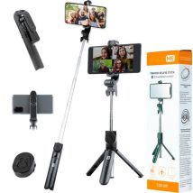Studio ME - 3-in-1 Selfie Stick & Tripod - 19 tot 70 cm - Zwart Kunststof & RVS - Met Bluetooth Afstandsbediening - Universeel Telefoon Statief - Compact & Draagbaar