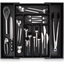 Budu Uitschuifbare Bamboe Bestekbak #50 (50 cm diep) - Zwart - Bestekcassette Hout - Besteklade - 50 x 34,1 - 56 cm - 6/8 vakken