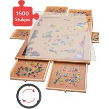 Draaibaar Puzzelbord met Opbergsysteem - 6 lades - 1500 stukjes - Houten - Puzzeltafel - Puzzelplank - Puzzelmap - Puzzelplaat - Incl. Bescherm cover - Puzzel - mat - Koffer - Sorteerbakjes