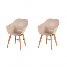 Hartman Iris Tuinstoel 2x - Beige Kunststof Kuip - FSC Eucalyptus Houten Onderstel - 57x44x42,5 cm