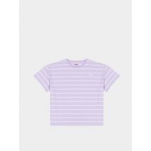 Wrangler Dames T-shirt – Gestreept, Katoen, Maat S, Lavendel/Wit – Oversized Pasvorm, Lengte 62 cm, Bovenwijdte 55 cm