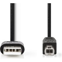 USB-Kabel - USB 2.0 - USB-A Male - USB-B Male - 7.5 W - 480 Mbps - Vernikkeld - 1.00 m - Rond - PVC - Zwart - Label