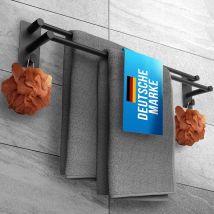 LOBUX® - Handdoekstang zonder boren zwart - 60cm, roestvrij staal - Handdoekstang badkamer dubbel, zelfklevend - Handdoekstang, handdoekstang met 2 handdoekhaken - Badkamer, douchewand, keuken