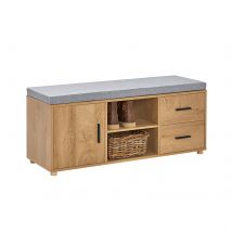 SoBuy FSR148-N Schoenenbank met Zitvlak - 1 deur & 2 lades - 110 x 35 x 47 cm - Bruin / Grijs