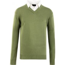 Milanoro - Herenpullover met overhemdkraag - Olijfgroen - M