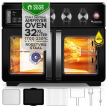 TurboTronic AFD32 Airfryer XXL en Oven – 12 Kookprogramma's – Vrijstaande Mini Oven – Instelbaar van 25 tot 230°C - 32L - Zwart