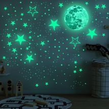 Nuvance - Glow in the Dark muur stickers (Maan en sterren) - 442 Stuks - Acryl