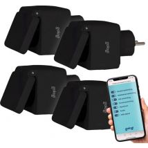 Gologi Slimme stekker buiten 4 stuks – Smart plug – IP44 – Tijdschakelaar & Energiemeter – WIFI – Google Home & Amazon Alexa – Zwart