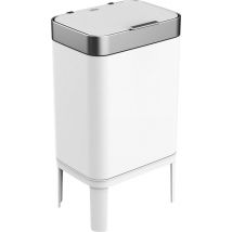 Loftey Prullenbak 60 Liter – Push/touch Afvalbak - Duo Afvalemmer met binnenbak - Vuilbak 2 Vakken - Afvalscheiding 2x30L - Keuken - Wit/RVS