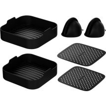 Noswo Airfryer Siliconen Bakje - Set van 4 Inclusief Wanten - 20.5x20.5 cm - Bakpapier Alternatief - Accesoires - Mand - Bakvorm - XXL