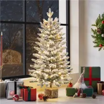 Yaheetech Tafelkerstboom Met Sneeuw En Verlichting – Φ55 x 92 cm – Voorzien Van 355 Takken En 50 LED-Lampjes En Realistische Boomstam – Voor Vensterbank En Buiten – Groen PVC En Metaal