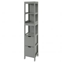 SoBuy Hoge Badkamerkast Met Voetkussen - 2 Lades - Grijs - 30x30x145cm