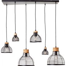 Brilliant Avia - Hanglamp - E27 max 6x40W - Zwart/Houtkleur - 35 x 95 x 140 cm