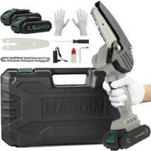 Mardin Mini Kettingzaag - Elektrische Takkenzaag - Snoeizaag - Houtzaag - Handkettingzaag - Boomzaag - Zaagmachine - Heggenschaar - 2 Accu's - Opbergkoffer - Grijs