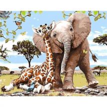Schilderen op Nummer Set 40x50 cm – Olifant & Giraf – DIY Canvas Schilderij – Creatieve Hobby & Wanddecoratie