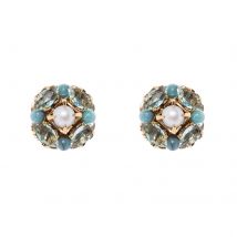 Orecchini con piccolo fiore di cristalli e perla Sirens