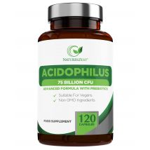 High Strength Probiotic 75 Billion CFU for Gut & Digestive Health Support – Lactobacillus Acidophilus with Prebiotics, 120 Capsules