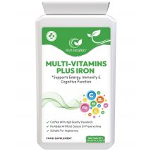 Multivitamin Plus Iron for Energy, Immunity & Cognitive Support – High Strength Formula, 180 Vegetarian Tablets (6-Month Supply)