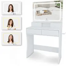 Kaptafel met Spiegel en LED verlichting - 80x40x140cm - Wit - Ingebouwde Stopcontact