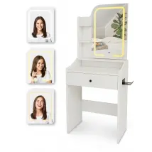 Kaptafel met Spiegel en LED verlichting - 62x39x149.5cm - Wit - Ingebouwde Stopcontact
