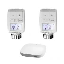 Kit de 2 Têtes Thermostatiques Connectées Universelle avec Ecran LCD + Passerelle ZigBee - SILAMP