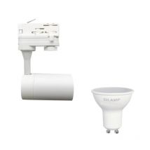 Kit Spot LED sur rail 80° Triphasé Blanc + Ampoule LED GU10 8W - Blanc Froid 6000K - 8000K - SILAMP