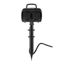Prise de Jardin Noir avec Piquet de Terre IP44 2 Prises - SILAMP