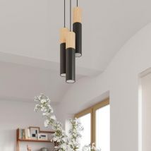 Suspension Design 3 Lampes Bois Noir Élégant pour Ampoules GU10 - SILAMP