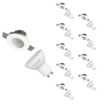 Kit Support Spot GU10 LED Rond Blanc Ø120mm + vitre opaque avec Ampoule LED 6W (Pack de 10) - Blanc Chaud 2300K - 3500K - SILAMP