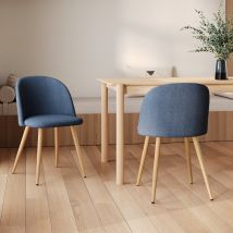 Lot de 2 chaises en tissu bleu et pieds en métal effet bois - Cozy - Rendez-Vous Déco