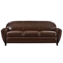 Sofá de 3 plazas en piel recubierta de color marrón - Club - Rendez-Vous Déco